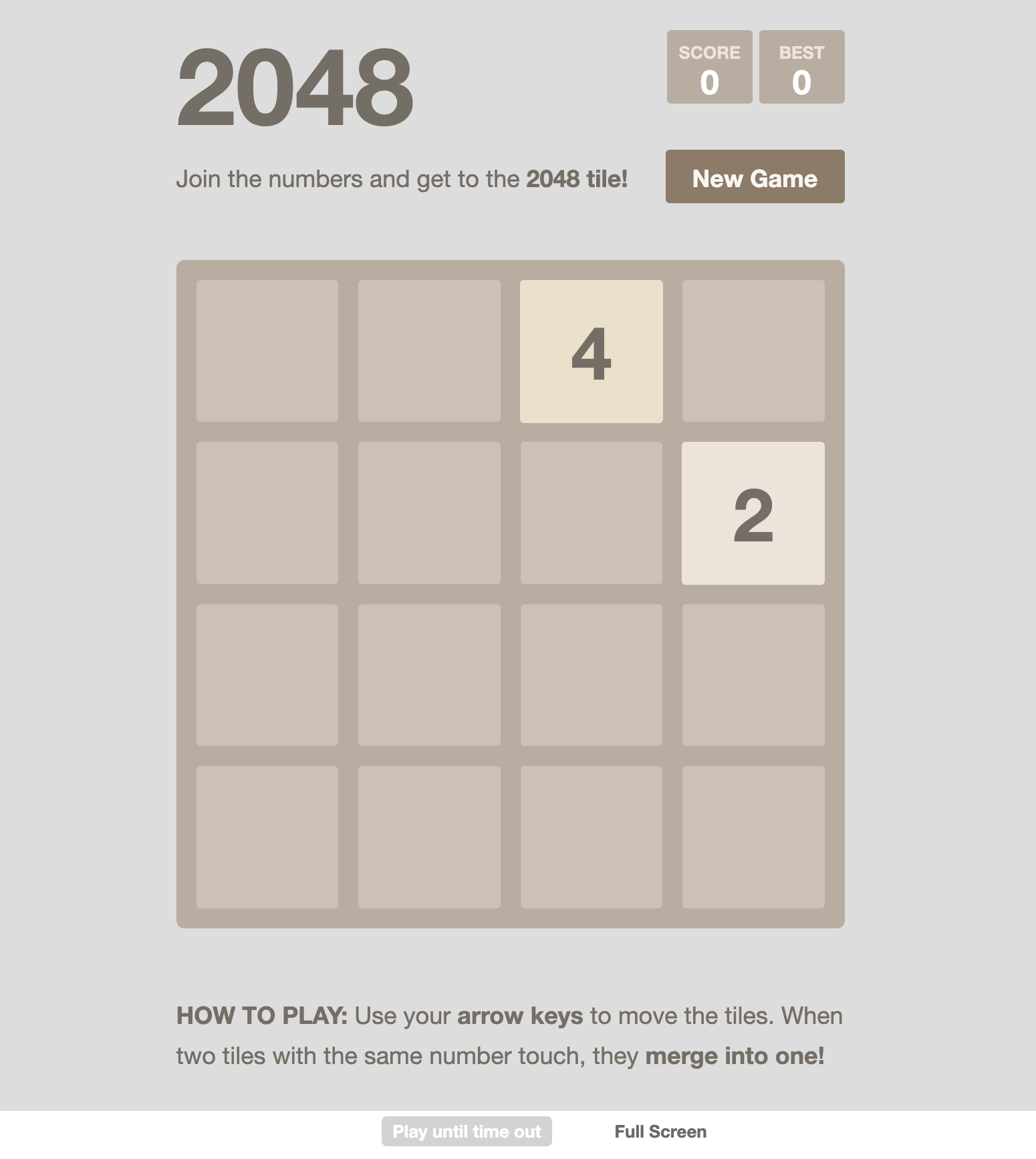 2048 game interface